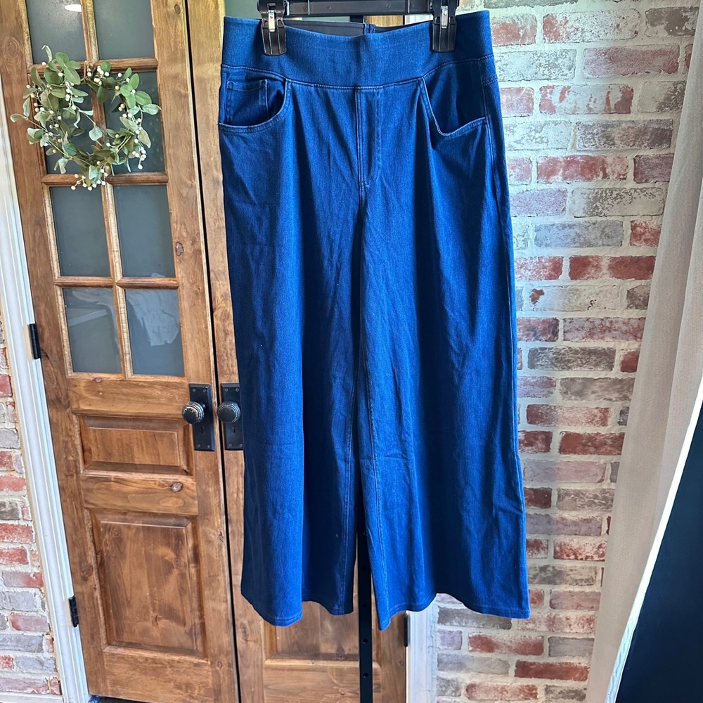 Halara Pull On Denim Pants Women Blue Wide Leg Elastic Waist Stretch XL Petite